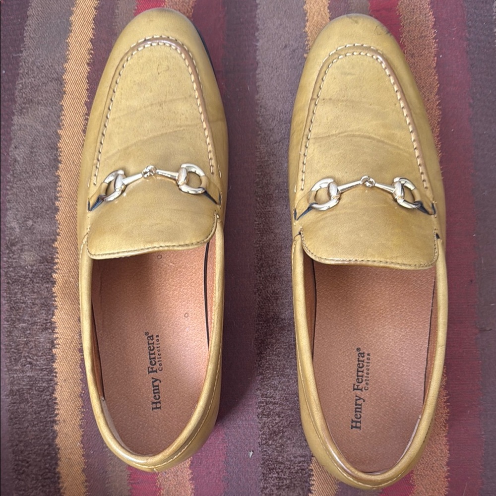 Henry Ferrera Tan Slip-On Loafers with Metallic Accents